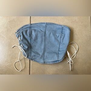 Madrag Youth Sz L Blue Denim Lace Up Side Corset Crop Top Sleeveless